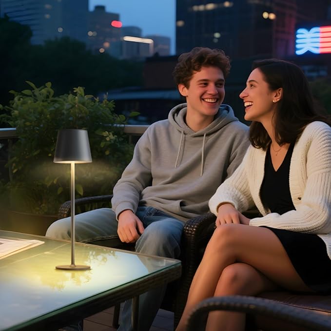 uuffoo 2 Pack Rechargeable Table Lamp Battery Operated Cordless Table Lamps with 3 Colors Stepless Dimming, Desk Night Light for Restaurant, Patio, Bedroom, Bar (Black)