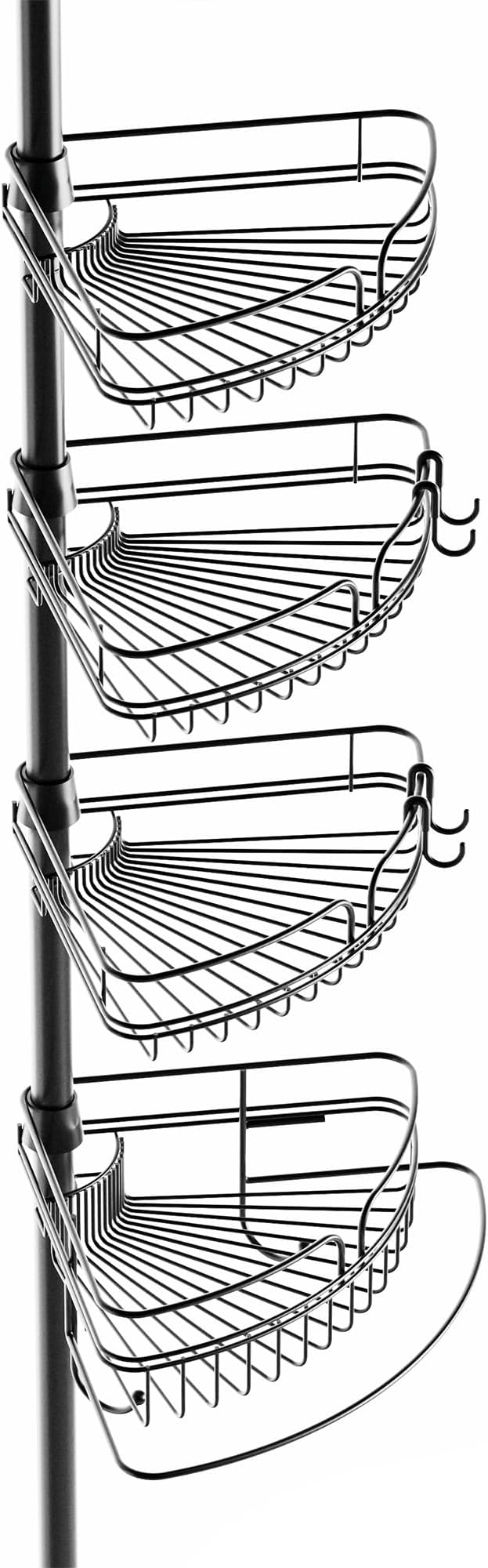 Zenna Home Tension Pole Shower Caddy Corner Organizer, Adjustable Standing Shower Caddy with 4 Baskets and Built in Towel Bar, Rust Resistant Bathroom Tension Rod Organizer, 60 to 97 Inch, Matte Black