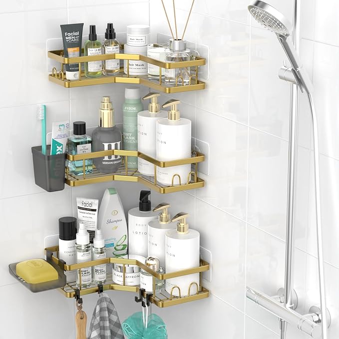 Corner Shower Caddy Bathroom Organizer Adhesive Shower Rack Bathtub Shelves - 3Pack No Drilling Shower Shelf - Stainless Steel Organizer