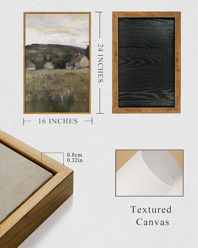 InSimSea Framed Wall Art for Living Room Vintage Landscape Wall Prints Framed Canvas Art Wall Decor Abstract Serene Countryside Scene Wall Prints Mid Century Modern Decor for Bedroom Office 16x24in