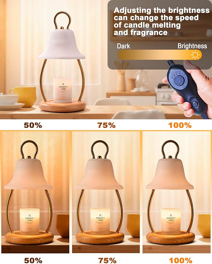 Candle Warmer Lamp with Timer & Dimmer - Electric Candle Light Warmer for Jar Candles, Adjustable Brightness, 2 Replacement Bulbs Included (White)