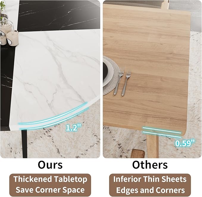 VOWNER Modern Round Dining Table for 4-6 People, 47 Inches Wood Kitchen Table, Dining Room Table with Metal Legs, Circle Coffee Dining Room for Living Room, Home, Apartment, Black and White