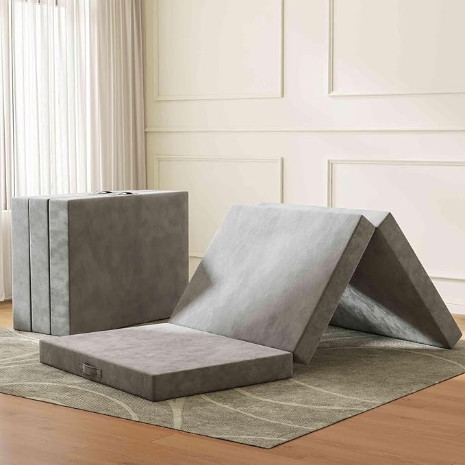 Tri-Fold Memory Foam Mattress, 6 inch Single Folding Mattress with Washable Covers, Reversible Design, Foldable Mattress Topper for Travel&Guests 75" x 25" x 6"