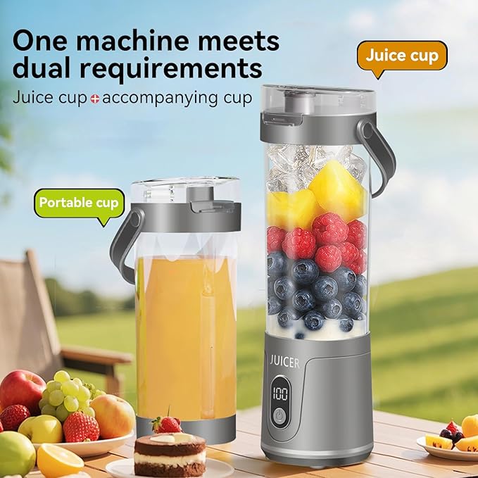 Portable Personal Electric USB Juicer，600ML Mini Blender Portable Blender For Shakes and Smoothies juice，12 Blades Great for Mixing，Compact、Convenient and Versatile (grey)