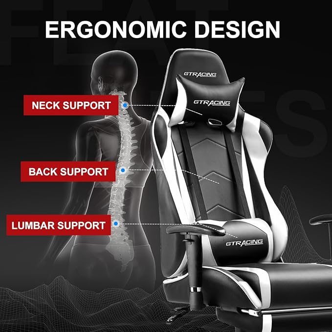 GTRACING Gaming Chair with Footrest, High Back Computer Chair Ergonomic Game Desk Chair Racing Executive Adjustable Swivel Rocker with Headrest and Lumbar Support