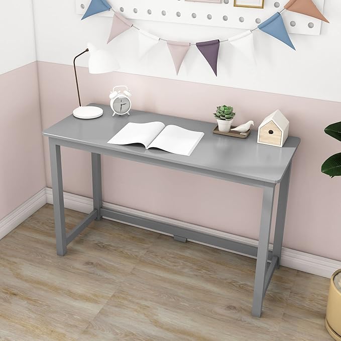 Max & Lily Solid Wood Desk, 47 Inches, Grey
