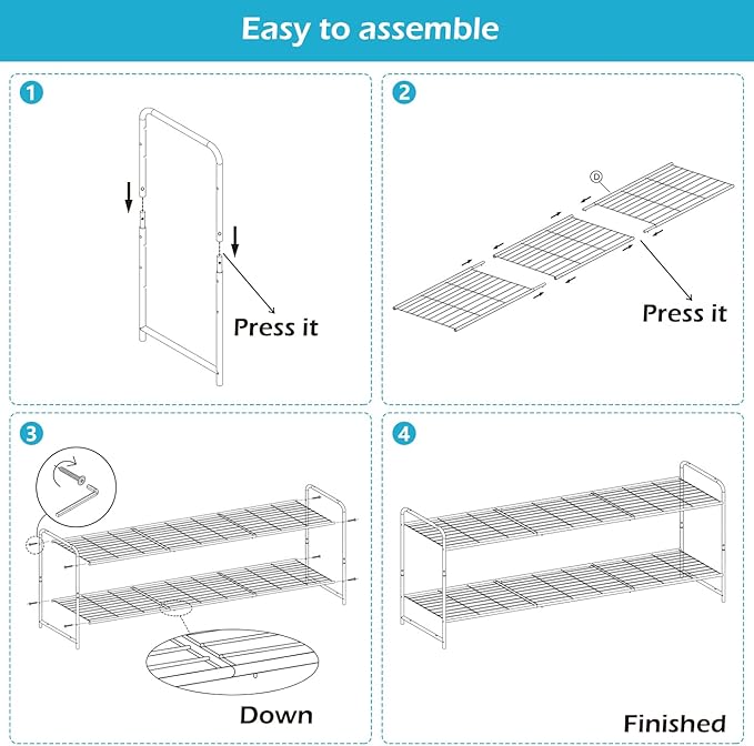 KEETDY 2-Tier Long Shoe Rack for Closet Entryway Shoe Organizer for 18 Pairs Sneakers, Metal Stackable Shoe Storage Shelf with Wire Grid for Bedroom, Floor, Bronze