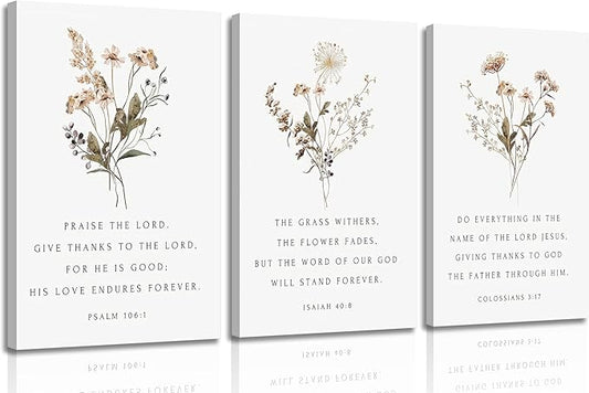 Wildflower Bible Floral Canvas Wall Art Christian Verses Floral Paintings Pictures Wall Decor Botanical Scripture Room Posters Prints for Bedroom Living Room Office Christian Scene Home Decorate