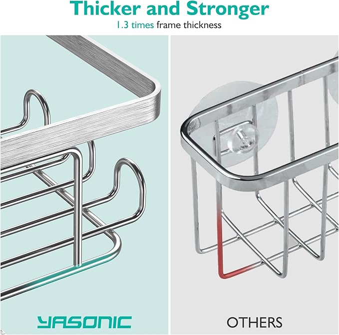 YASONIC Corner Shower Caddy, 3-Pack Adhesive Bathroom Caddy with Soap Holder and 12 Hooks, Rustproof Stainless Steel Shower Organizer, No Drilling Wall Mounted Shower Rack, Brushed Silver