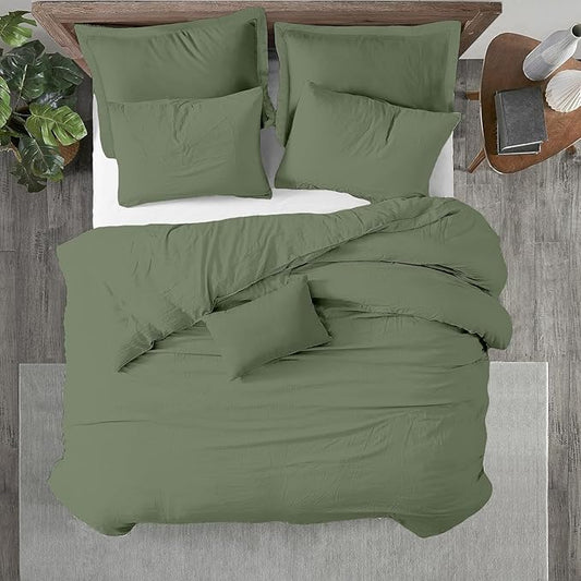 Kotton Culture 3 Pc California King Size Duvet Cover Set -100% Egyptian Cotton Sateen 600 Thread Count Ultra Soft Premium Durable Comforter Cover Zipper Closure & Corner Ties (Sage Green,104"x98")