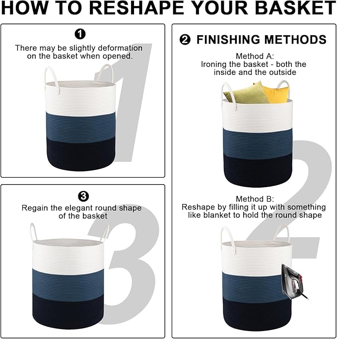 OIAHOMY 100L Laundry Hamper, Dirty Clothes Hamper for Bedroom, Collapsible Laundry Basket, Large Blanket Basket, Nursery Hamper with Handle, Blanket Storage for Living Room-18.5x21inches-Gradient Blue