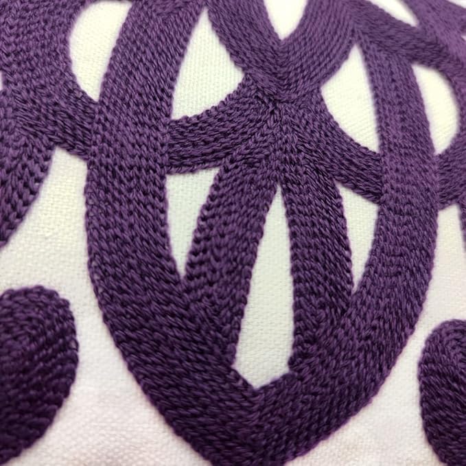 Alysheer Embroidered Decorative Throw Pillow Covers 18"x18" Set of 2 Pieces, Classic Boho Mandala Knit Pattern, Durable 100% Cotton Canvas Cushion Cases for Sofa Couch Living Room (Dark Purple)
