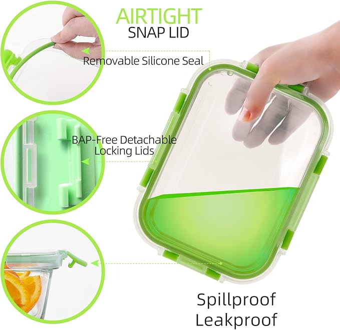 UMEIED 10 Pack Glass Food Storage Containers with Lids Leakproof, Airtight Glass Meal Prep Containers For Lunch, On The Go, Leftover, Dishwasher Safe