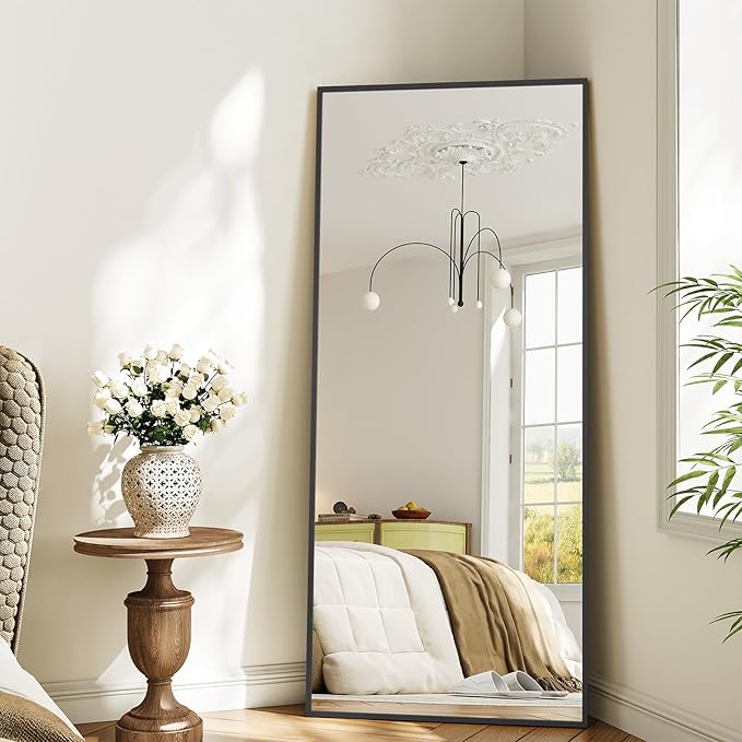 Koonmi 65"x24" Floor Mirror Full Length, Bedroom Floor Body Mirror with Stand, Large Black Mirror, Leaning, Standing or Hanging Horizontally/Vertically