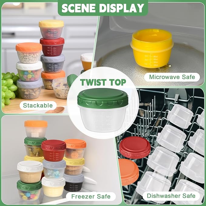 24pcs 4 oz Small Plastic Containers with Lids, Reusable 1/2 Cup Small Food Storage Containers, Leakproof, Microwave Dishwasher Freezer Safe