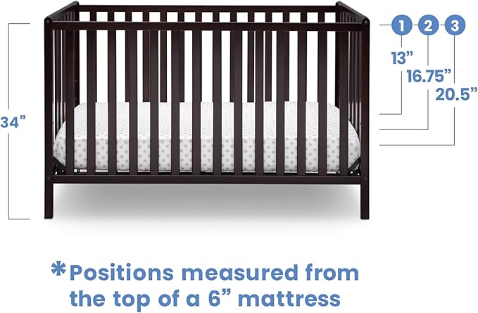 Delta Children Heartland 4-in-1 Convertible Crib - Greenguard Gold Certified, Dark Chocolate