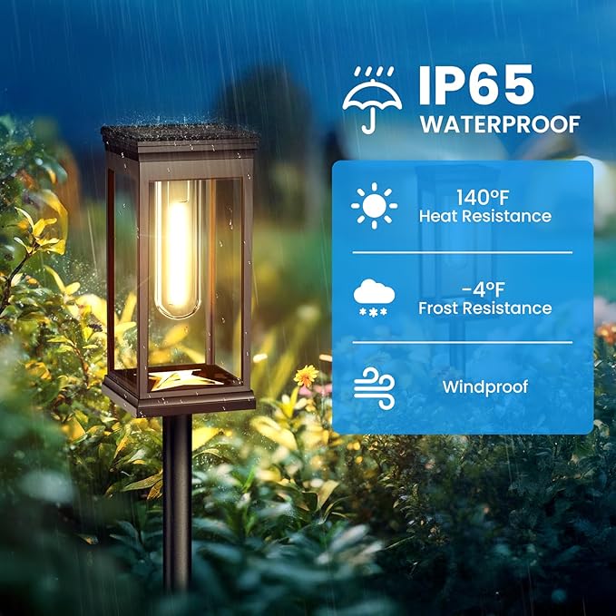 Modern Solar Pathway Lights Outdoor - 8 Pack, IP65 Waterproof Square Design for Yard Garden Lawn, 14H Runtime Dusk to Dawn Auto, Warm White LED