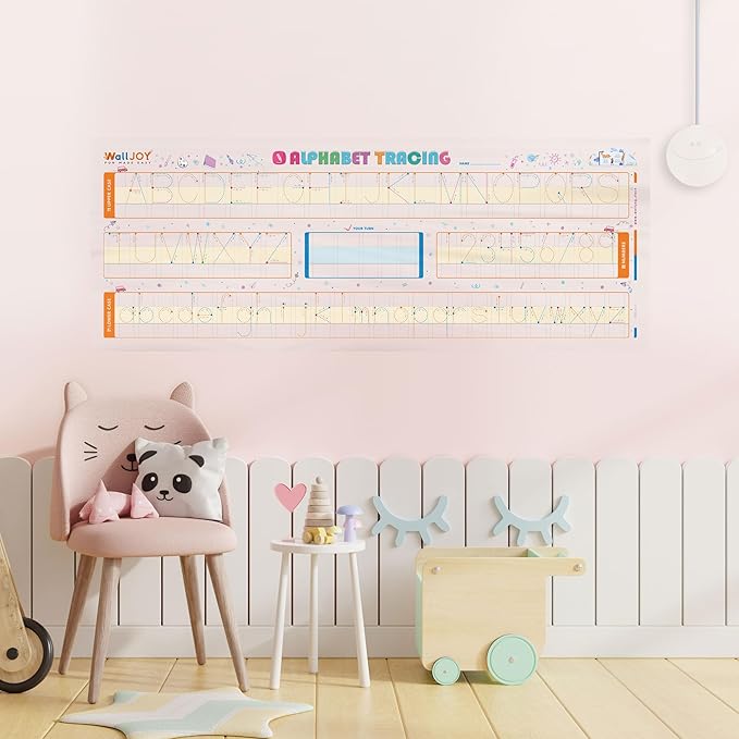 Large Handwriting Practice Dry Erase Board – 42x16” Alphabet Tracing, Reusable Writing Board for Kids, Adhesive-Free Clear Whiteboard Sticks to Any Smooth Surface, for Home & Classroom