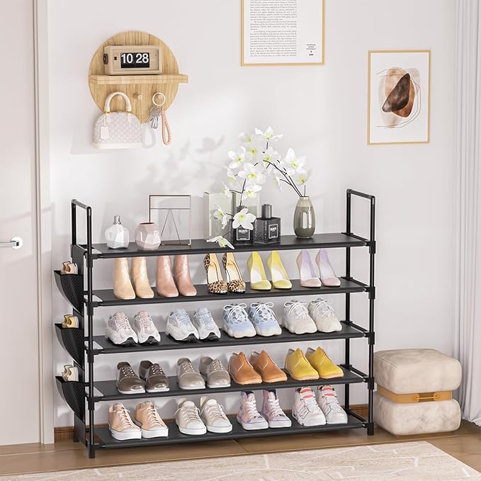 Shoe Rack 5 Tier Shoe Organizer Storage 20-25 Pairs Shoes Rack for Closet Shoes Rack Organizer Entryway Shoe Holder Space Saving Shoe Shelf Shoe Stand Large Tall Shoes Tower Garage Door