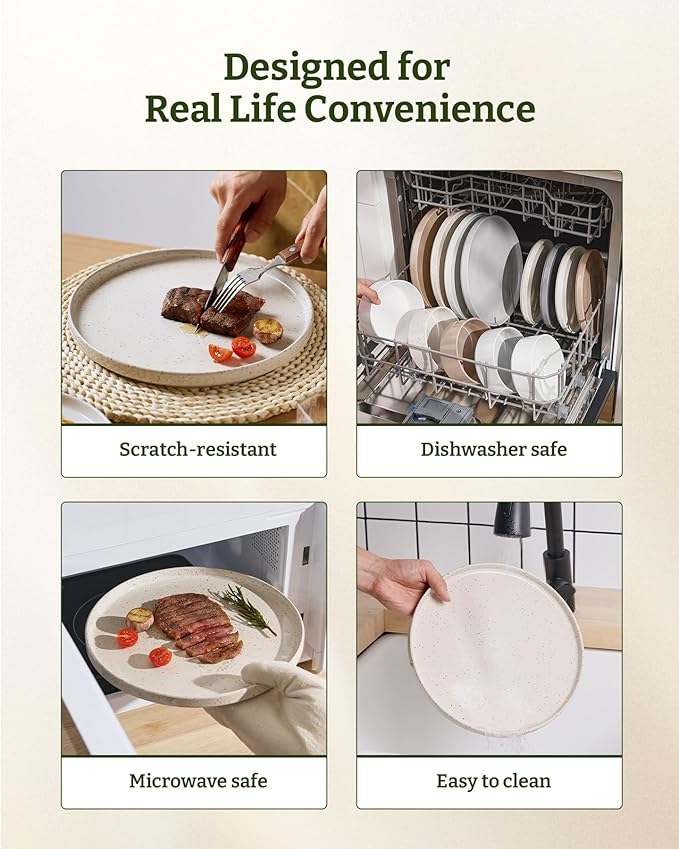 Famiware Nebula Plates and Bowls Sets, 12 Pieces Dinnerware Sets, Dishes Set for 4, Creamy White with Colorful Speckles