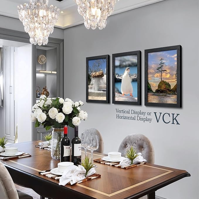 VCK 12x18 Poster Frame Set of 4 - Black, Gallery-Quality Wood Picture Frames, 1.1-Inch Wide Border, Polished Plexiglass, Vertical or Horizontal Wall Display for Photo/Art/Prints, Black