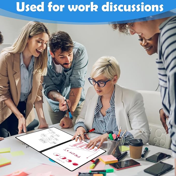 Double-Sided White Board 12x9 inch - Ultra-Thin 0.3" Portable Dry Erase Board with 3 Markers & Anti-Ghosting Surface | Magnetic-Ready | Foldable for Office, School, Travel, Homeschool (Black)