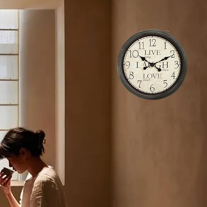 16 Inch Vintage Wall Clock, Silent Non-Ticking Quartz Battery Operated Decorative Clock for Home, Kitchen, Living Room, Dining Room, Office, Old Brown Roman Numerals