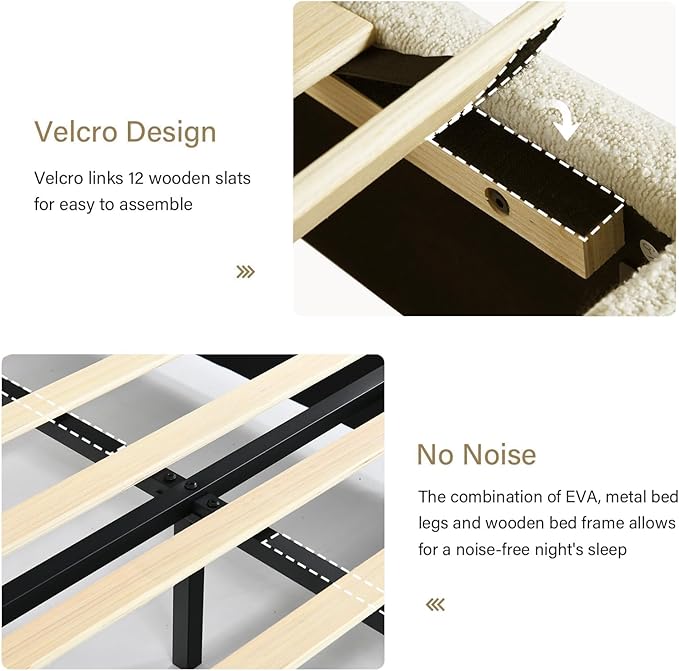 BarnFurin Queen Bed Frame with Headboard, Cloud Boucle Upholstered Platform Bed with Wood Slats, Soft Rounded Corners, No Box Spring Required, Easy Assembly, Cream