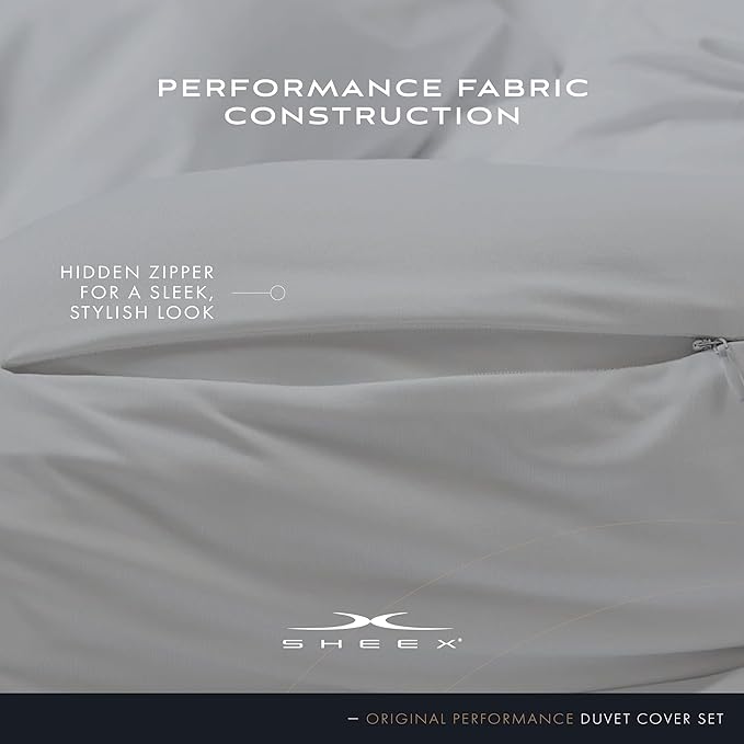 SHEEX Original Performance Cooling Duvet Cover Set, Lightweight Full/Queen Duvet Cover with 2 Standard Pillow Shams, Bright White