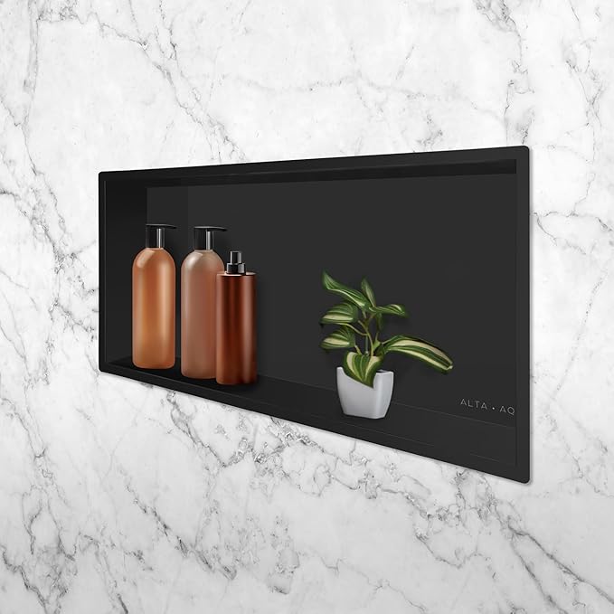 Shower Niche Lightweight Stainless Steel Easy Install Tile Needed Wall Niche Recessed Shower Shelf for Bathroom Storage (Matte Black, 13"x25")