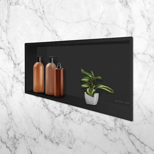 Shower Niche Lightweight Stainless Steel Easy Install Tile Needed Wall Niche Recessed Shower Shelf for Bathroom Storage (Matte Black, 13"x25")