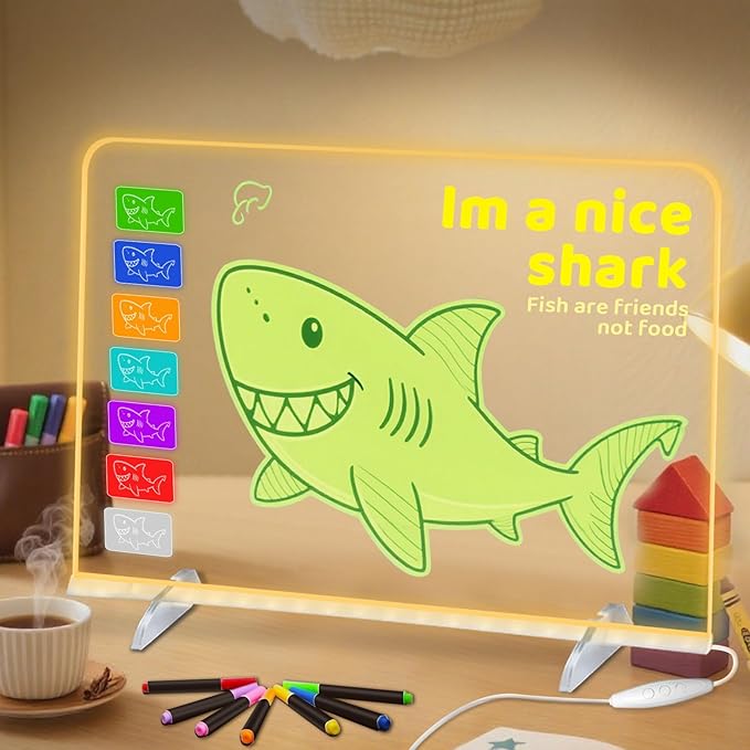 Lumiboard Led Drawing Board for Kids,13.7"*10.1"Acrylic Light Up Drawing Dry Erase Board for Kid,Doodle Board with 7 Lights, 4 Dynamic Modes Led Message Writing Board Led Note Board for Office/School