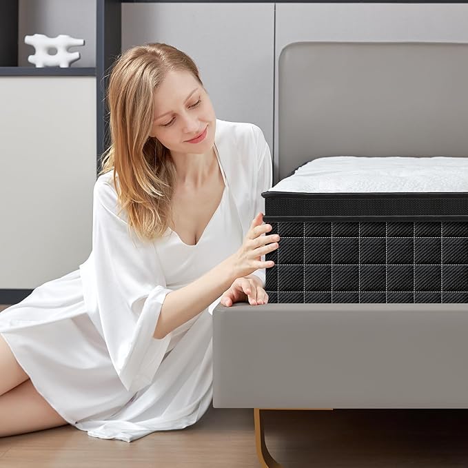 12 Inch Black Queen Spring Mattress,Medium Firm with Gel Memory Foam,Individually Pocketed Coil,Fiberglass-Free Fire Retardant CertiPUR-US Certified,80"*60"*12"