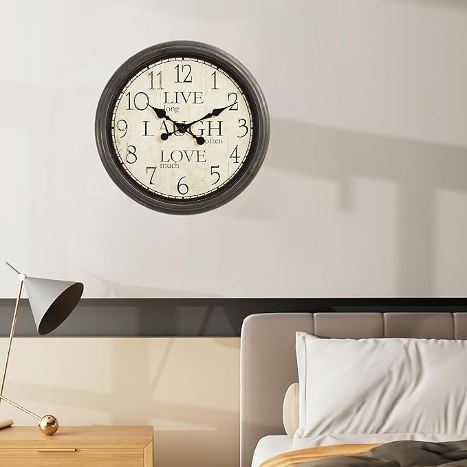 16 Inch Vintage Wall Clock, Silent Non-Ticking Quartz Battery Operated Decorative Clock for Home, Kitchen, Living Room, Dining Room, Office, Old Brown Roman Numerals