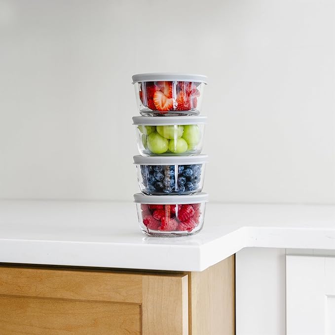 8-Piece Glass Food Storage Containers Set (4 Containers + 4 BPA-Free Lids) | 7-Ounce, Leakproof | Microwave, Freezer, Oven & Dishwasher Safe | Ideal for Meal Prep & Pantry Organization