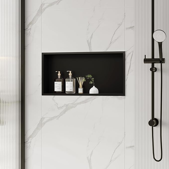 Stainless Steel Shower Niche 24" X 12", No Tile Needed Wall Niche, Recessed Shower Shelf for Bathroom Storage, Matte Black
