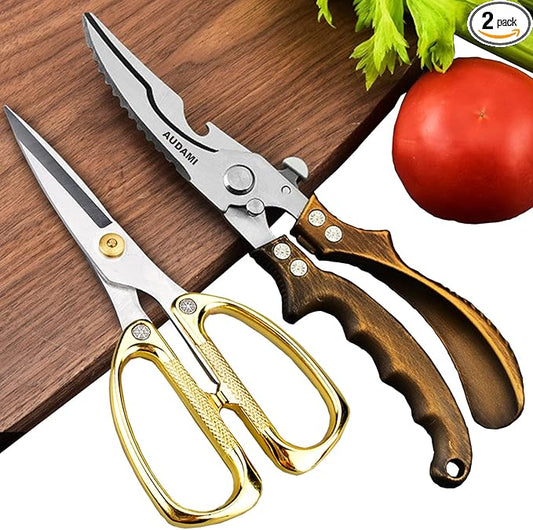 Premium Kitchen Shears 2-Pack Heavy Duty Poultry & Meat Scissors, Bone Shears for Cooking