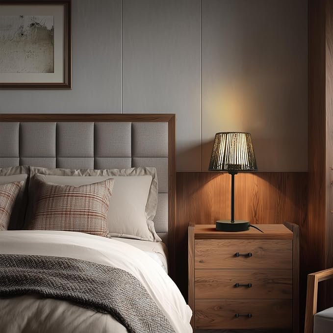 Touch Boho Lamp Dimmable, 3-Way Bedside Table Lamp 14.2", Rope Light for Bedroom Nightstand Farmhouse, Bulb Included, 2 Packs (Black)