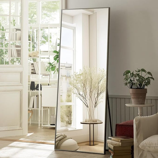 Koonmi 68"x22" Floor Mirror Full Length, Bedroom Floor Body Mirror with Stand, Black Mirror, Leaning, Standing or Hanging Horizontally/Vertically