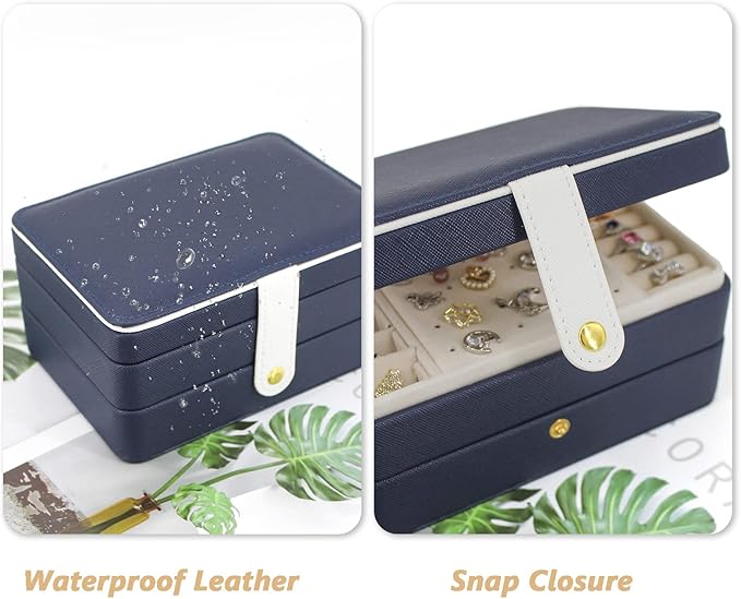 KOOAAICCHI Small Jewelry Box, Travel Jewelry Organizer, Portable Jewelry boxes for Women Girls Gift, Double Layers PU Leather Jewelry Holder for Rings, Earrings, Necklaces-Blue