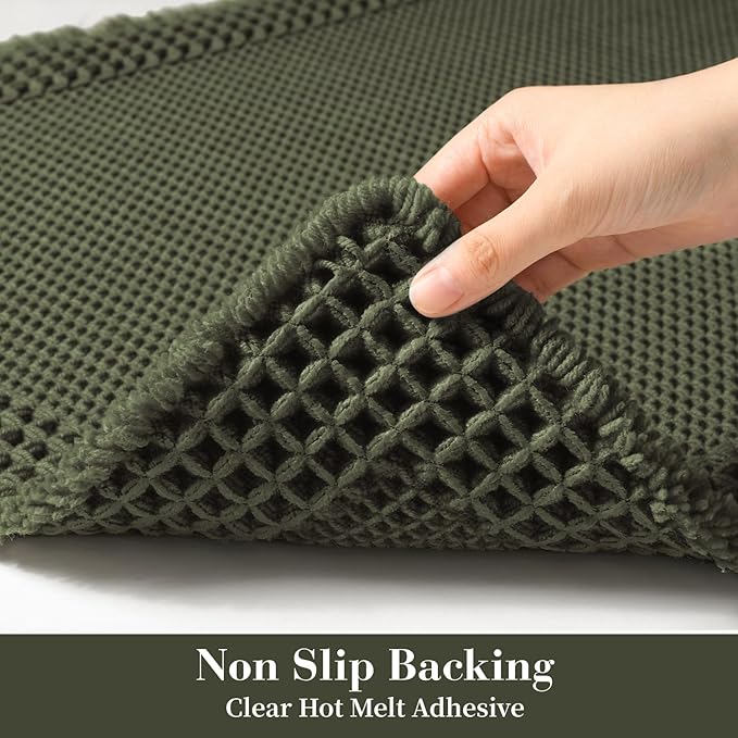 RESARE Waffle Bath Mat for Bathroom, Super Absorbent Bathroom Rugs Non Slip Machine Washable, Ultra Soft Quick Dry Boho Bath Rugs with Tassels for Floor, Upgraded Bordered Design, 18"x30" Green