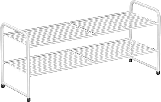 SUFAUY 2-Tier 33" Wide Shoe Rack, Closet Metal Shoe Rack Organizer Heavy Duty, Stackable, White