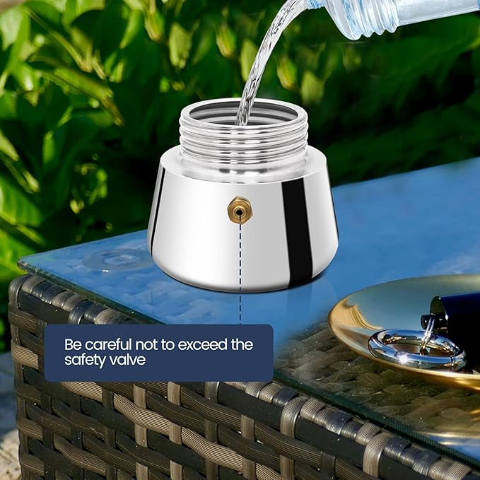 6 Cup Moka Pot Stainless Steel 300ml Italian Espresso Coffee Maker Stovetop CoffeeMakers Mocha Pot Percolator for Induction Stove Classic Cafe Makers Portable for Easy Brewing Tummy