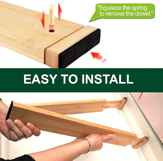 Kitchen Drawer Dividers, Adjustable Bamboo Drawer Organizer (17-22"), Expandable Utensil Organizer for Kitchen Storage, Closet, Dresser (4 Pack)