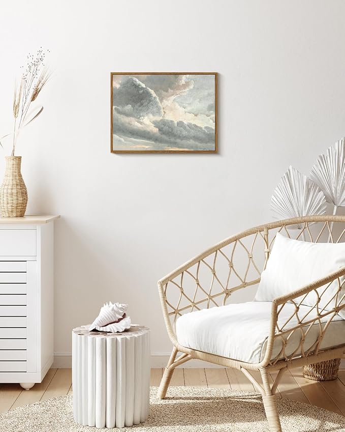 InSimSea Framed Canvas Wall Art Vintage Decor, Room Decor Classical Oil Painting Canvas Prints Study of Clouds with a Sunset near Rome Vintage Landscape Wall Art Home Decor, 12"x16"