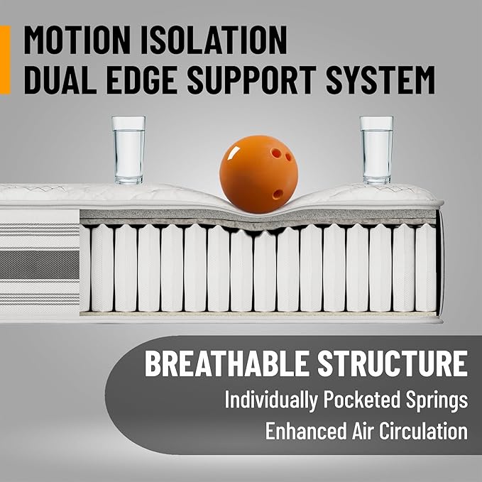 Ottomanson Full 12" Hybrid Mattress - Meditation Antistatic Quilted Cover - Made in USA - Firm Support - Individually Pocketed Coils & CertiPUR-US Foam - Fiberglass-Free - Bed in a Box