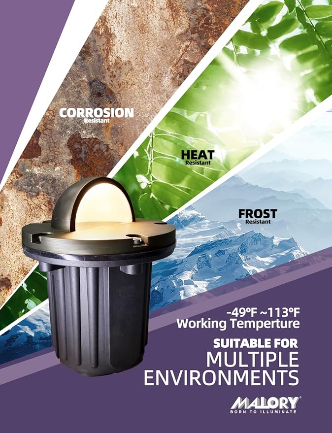 MALORY Brass Top Cover Landscape Well Lights,（6‘’H 12V Low Voltage Outdoor In Ground Lights,Landscape Lighting for Pathway, Driveway and Garden (Beacon Top, 10-Pack Without Bulb)