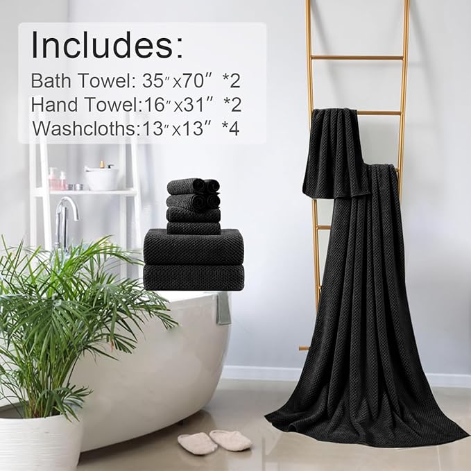 8-Piece Black Bath Towels Set,2 Oversized Large Bath Towels Sheet,2 Hand Towels and 4 Washcloths - 600 GSM Soft Luxury Towel Set,Highly Absorbent Quick Dry Towel Collection for Bathroom,Hotel and Spa