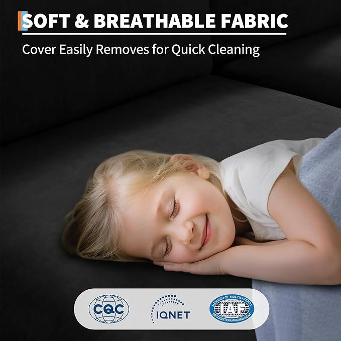 134" Modular Sectional Sofa, 4-Seat Cloud Couch with High-Density Cushions, L-Shaped Velvet Upholstered Sofa for Living Room and Apartment, Black