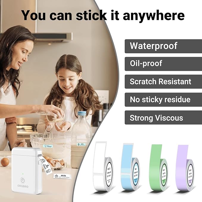 ORGBRO Label Maker Machine with Tape, X1 Portable Bluetooth Mini Label Printer, Support Pre-Cut & Continuous Label, Wireless Small Label Makers with Versatile App for School Home Office Organization